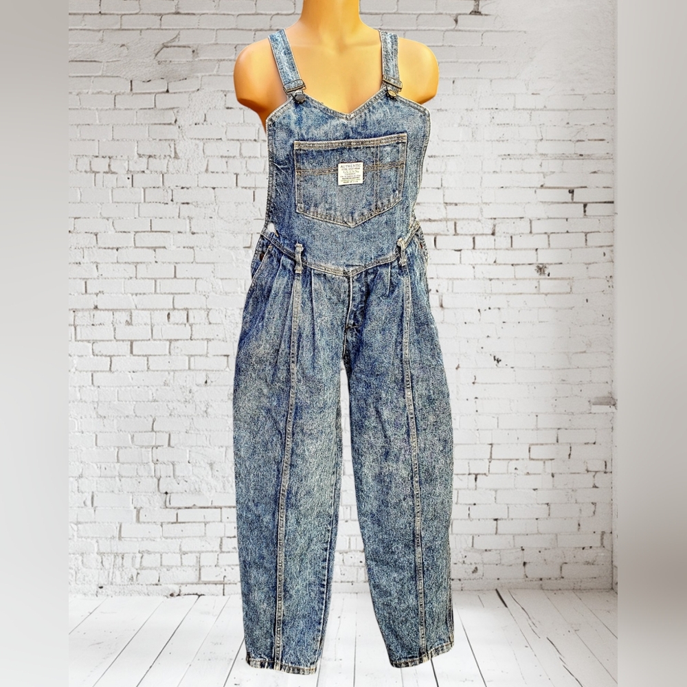 Vtg Guess Georges Marciano 1980's Women's Denim Pleated Overalls Sz 3 Acid Wash
